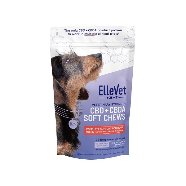 Ellevet CBD + CBDA Chews Small Dog Peanut Butter Flavor 62/bag (Dogs under 50lbs)