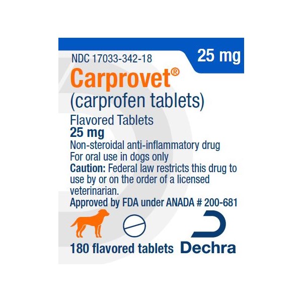 Carprovet Flavored Tabs 25mg 180ct Dechra Label