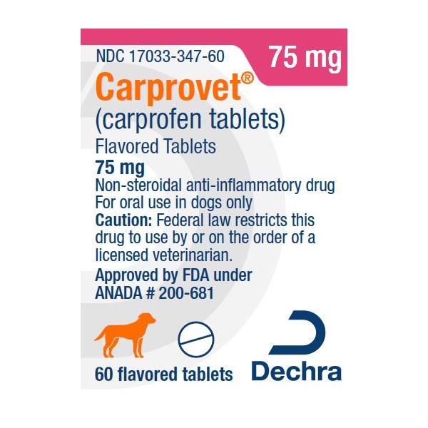 Carprovet Flavored Tabs 75mg 60ct Dechra Label