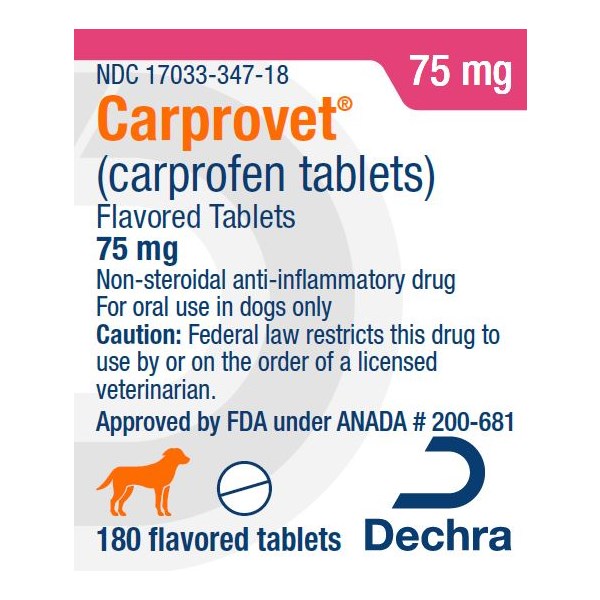 Carprovet Flavored Tabs 75mg 180ct Dechra Label