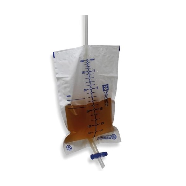 Urine / Fluid Collection Bag 1 Liter with extension &amp; swivel