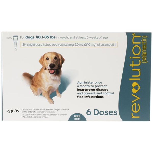 Revolution Topical Canine 40.1 - 85 lbs Teal 5 x 6 ct