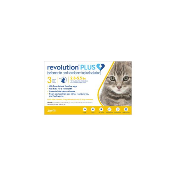 Revolution Plus Topical Feline 2.8 - 5.5 lbs Yellow 5 x 3 ct