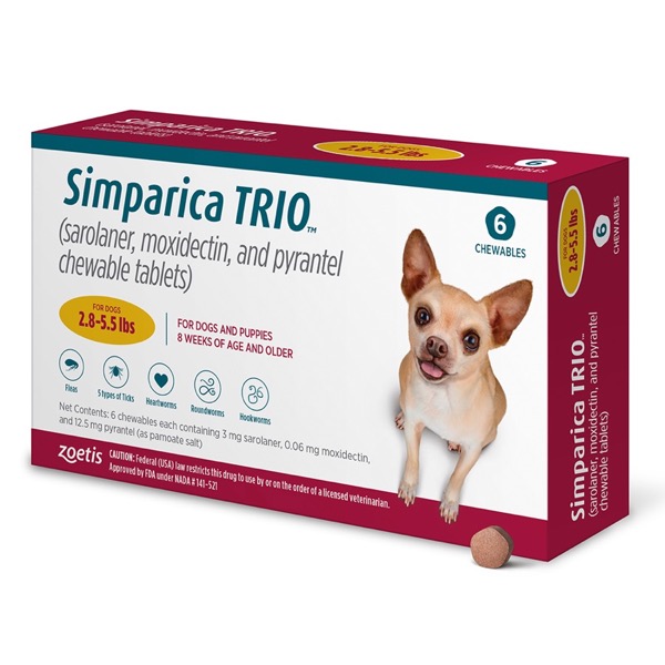 Simparica Trio Chew Canine 2.8 - 5.5 lbs Gold 10 x 6 ct