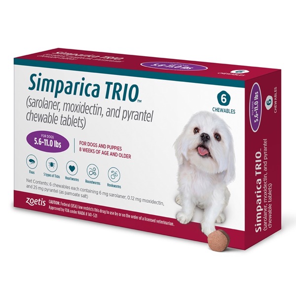 Simparica Trio Chew Canine 5.6 - 11 lbs Purple 10 x 6 ct