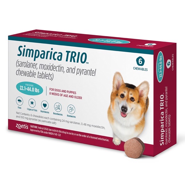 Simparica Trio Chew Canine 22.1 - 44 lbs Blue 10 x 6 ct