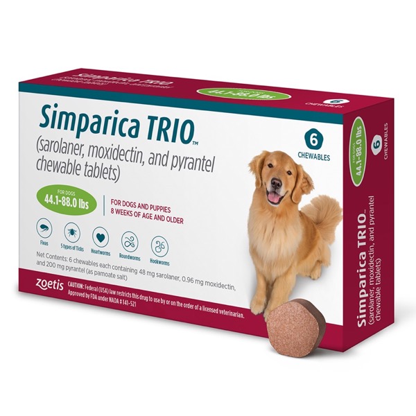 Simparica Trio Chew Canine 44.1 - 88 lbs Green 10 x 6 ct