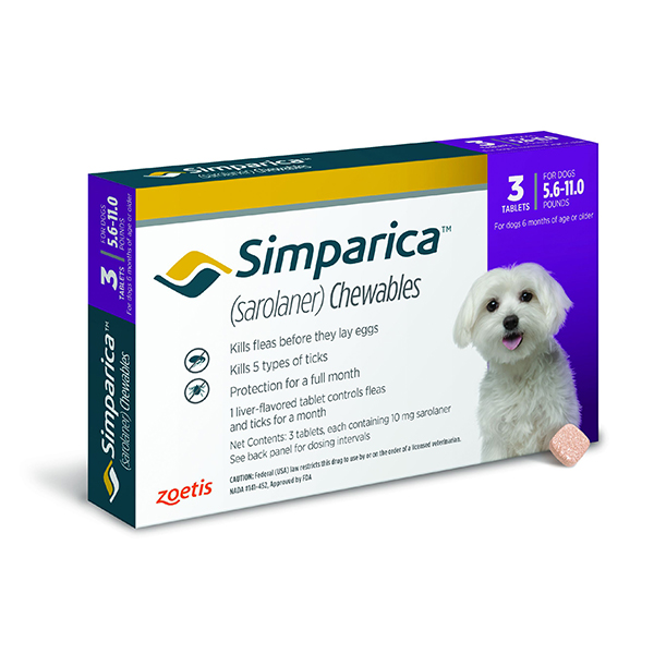 Simparica Tablets 10 mg Canine 5.6 - 11 lbs Purple 10 x 3 ct