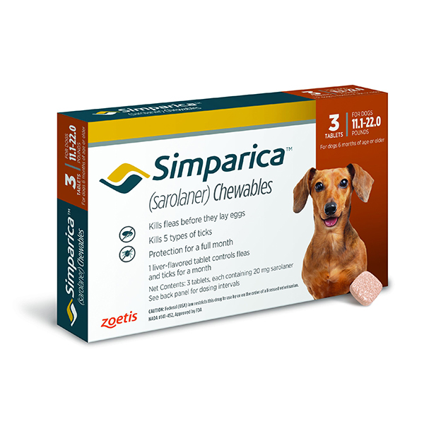 Simparica Tablets 20 mg Canine 11.1 - 22 lbs Orange 10 x 3 ct