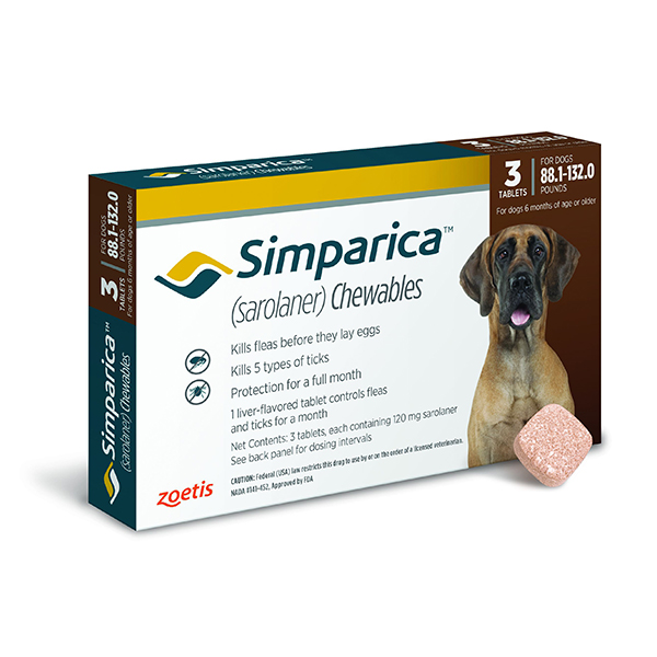 Simparica Tablets 120 mg Canine 88.1 - 132 lbs Brown 10 x 3 ct