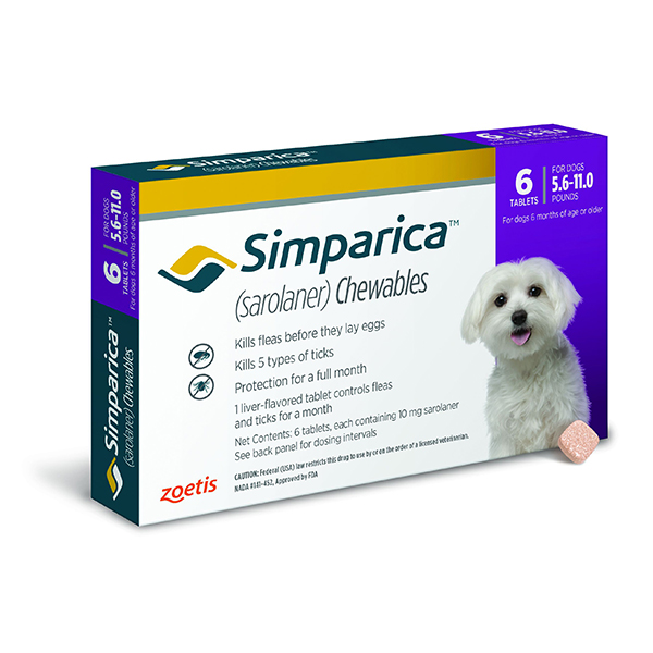 Simparica Tablets 10 mg Canine 5.6 - 11 lbs Purple 10 x 6 ct