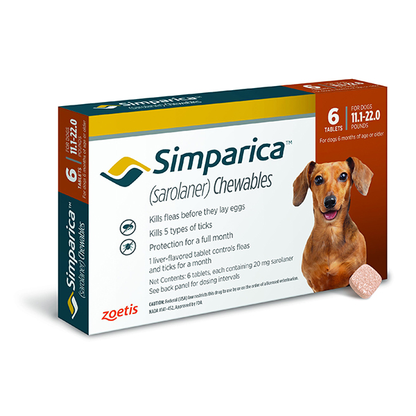 Simparica Tablets 20 mg Canine 11.1 - 22 lbs Orange 10 x 6 ct