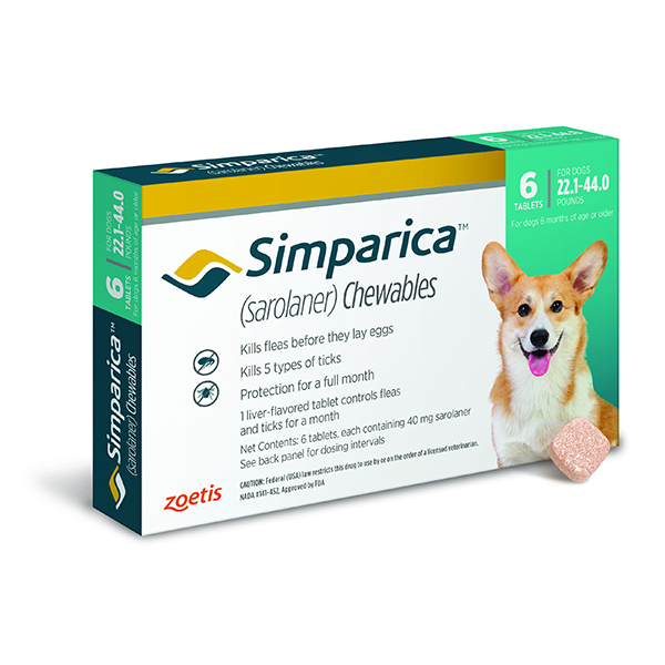 Simparica Tablets 40 mg Canine 22.1 - 44 lbs Teal 10 x 6 ct