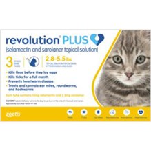 Revolution Plus Topical Feline 2.8 - 5.5 lbs Yellow 5 x 3 ct